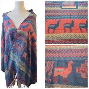 Boho Southwestern Aztec Scarf Brown Multicol Rust Fringe Tribal Winter Peru Wrap